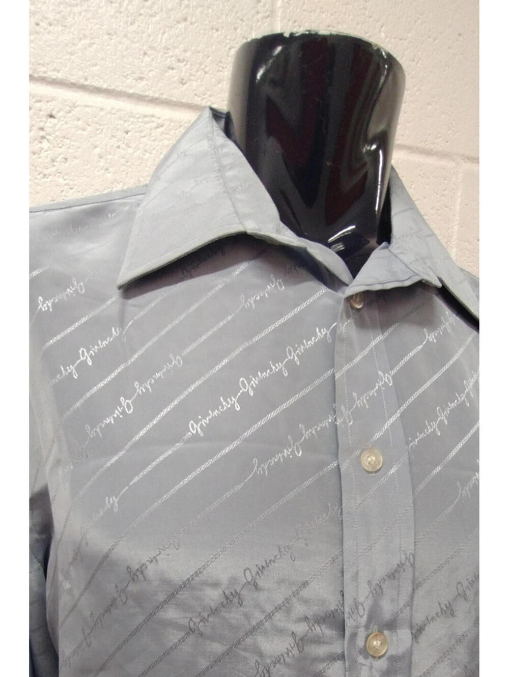 Vintage 70s GIVENCHY Chesa Shirt Signature Logo Button Down Periwinkle Size L 50